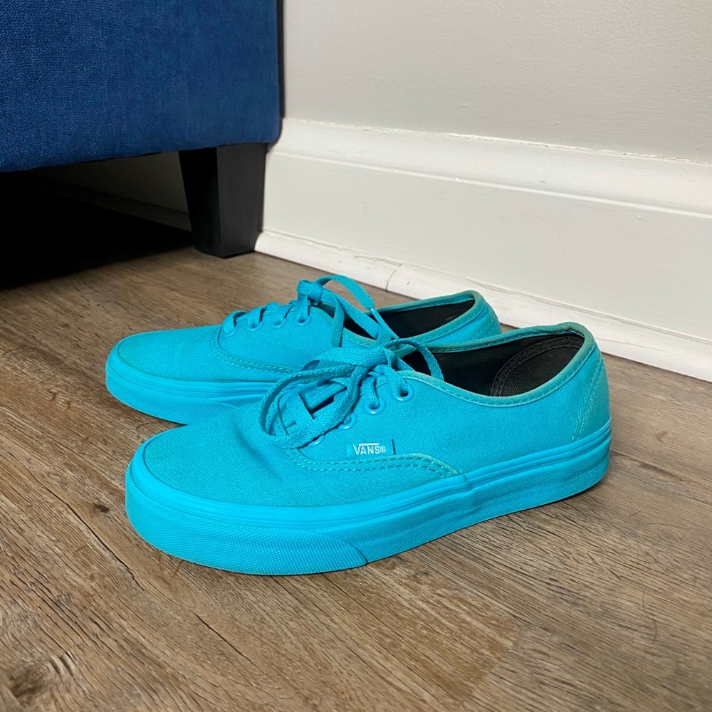 Vans Authentic Mono Blue Turquoise Shoes GC Size 6 - Picture 2 of 7
